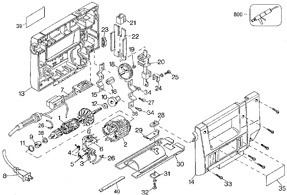 Exploded Diagram A Diagram and Parts List for 23016-BDK Type 1 Black and Decker Jig Saw